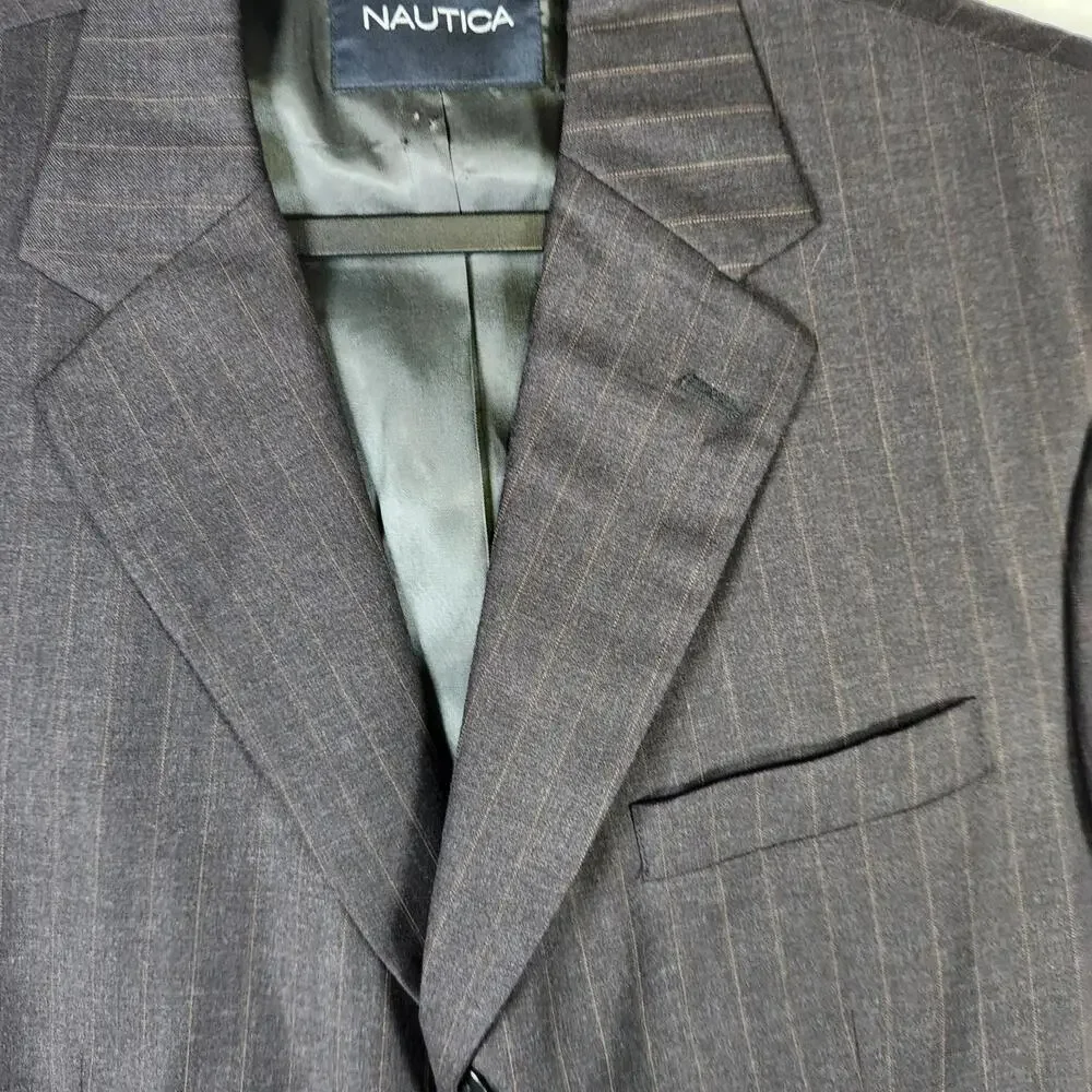 Nautica 42S Wool Blazer Brown Pinstripe 2 Button Sport Coat Jacket‎ W36 Colombia
